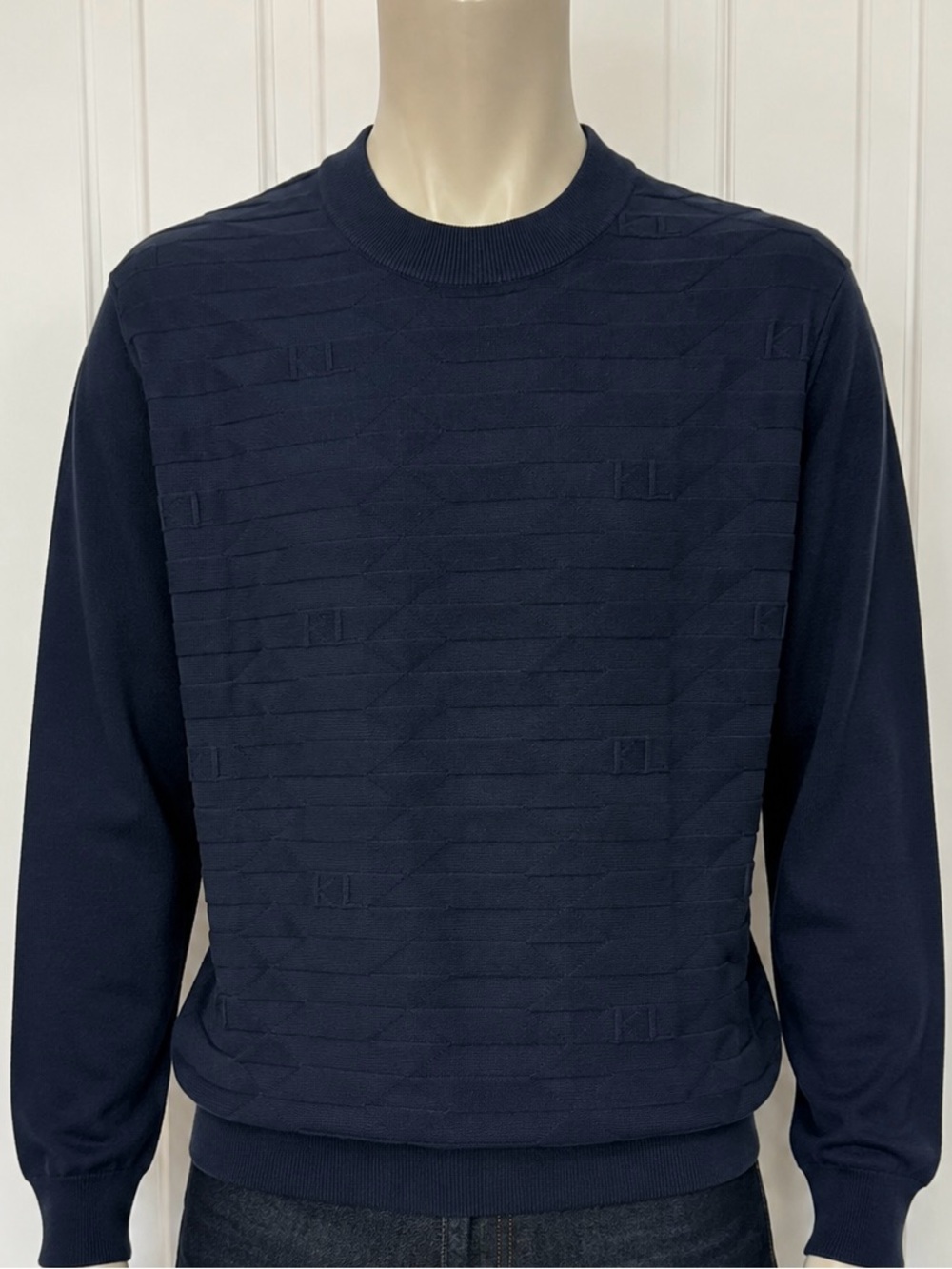 Karl Lagerfeld Paris Men's Textured Knit Crewneck Sweater - Navy Blue XL (NWT)